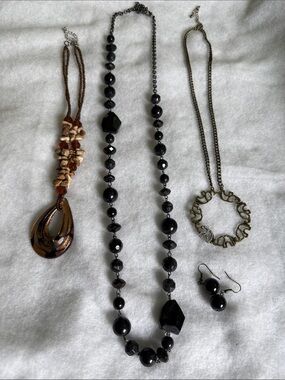 3 Black Bead Statement Necklace and Earring Set